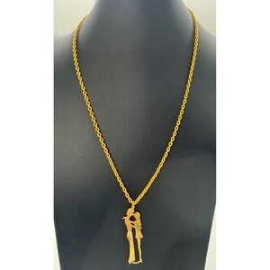 Gold Tone Retro Romantic Kissing Couple Silhouette Pendant Long Necklace Gift